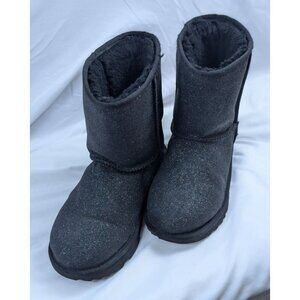 Ugg Boots Kids 6 Classic II Metallic Sparkle Glitter Black Suede Shearling EUC